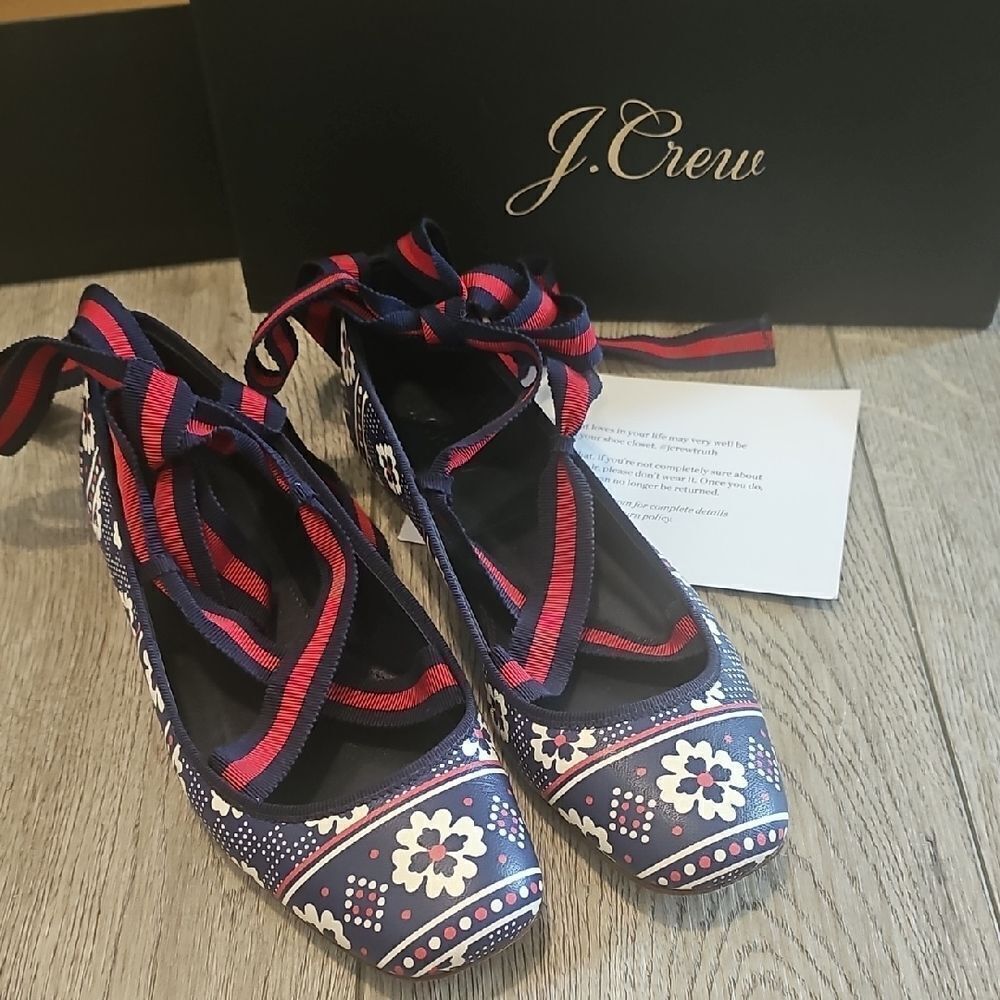 J. Crew Women's Floral Lace-Up Shoes - Navy and Red. Box Included